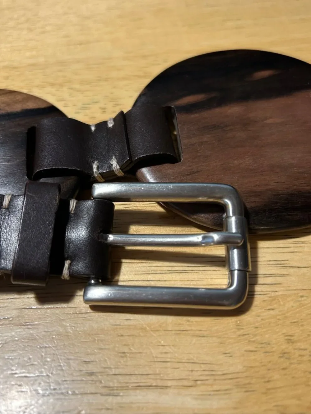 Womens Michael Kors Dark Brown (Item-5) Leather Wood Disc Waist Belt M-L
